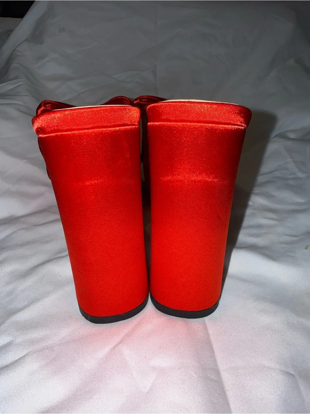SHEIN Red Satin Bow Platform Slide Heels
